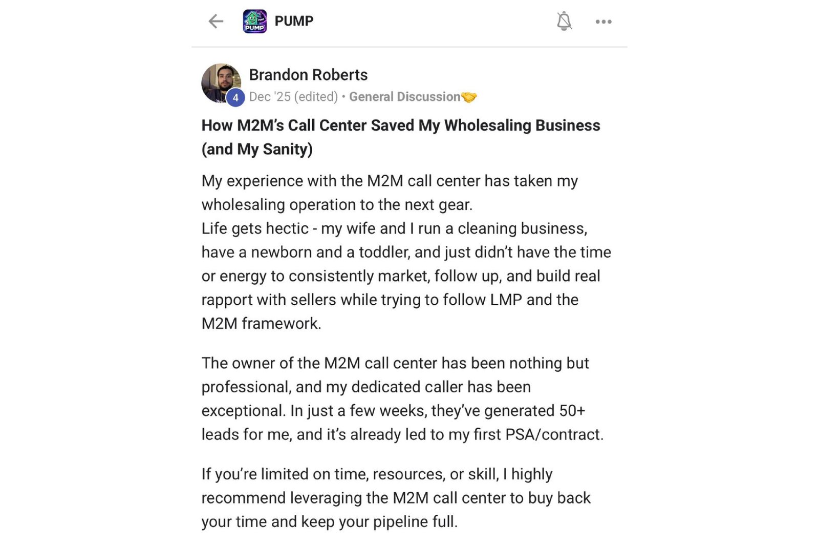 M2M Call Center client testimonial