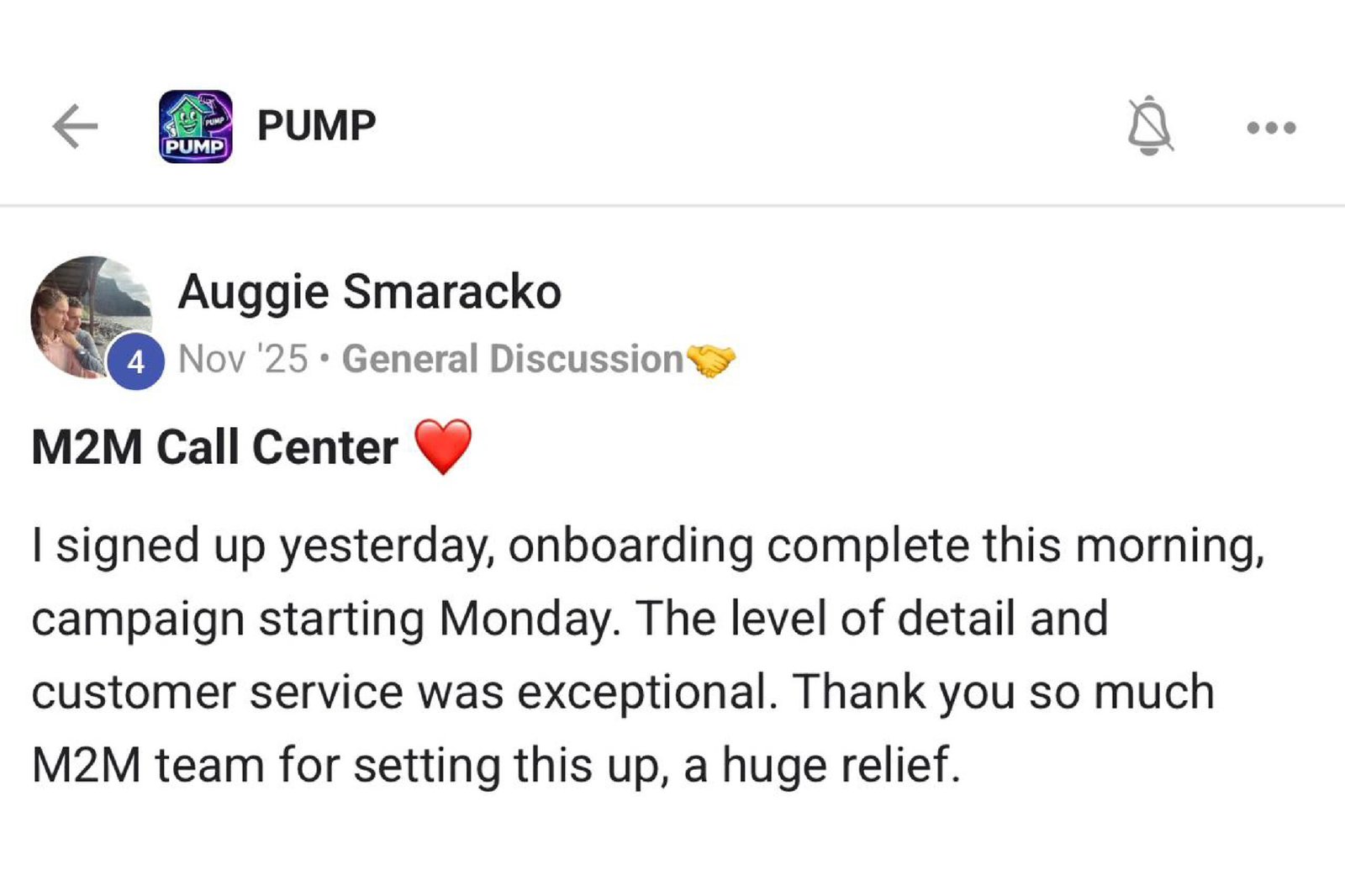 M2M Call Center client testimonial