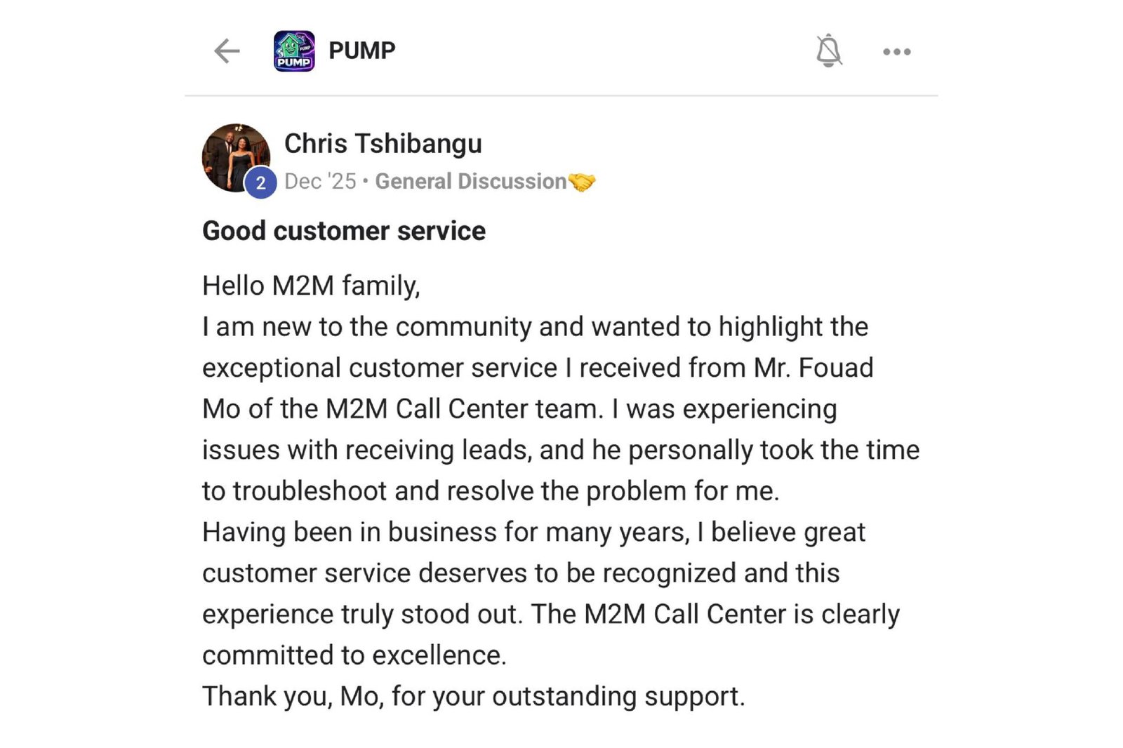 M2M Call Center client testimonial